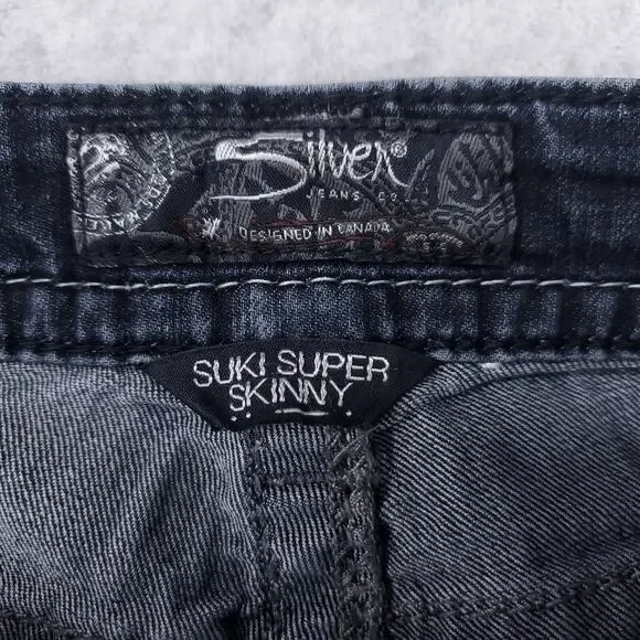 Silver Suki DIY Cut-off Shorts Women's 29 Raw Hem Stretch Faded Dark Wash Glam - Picture 3 of 7